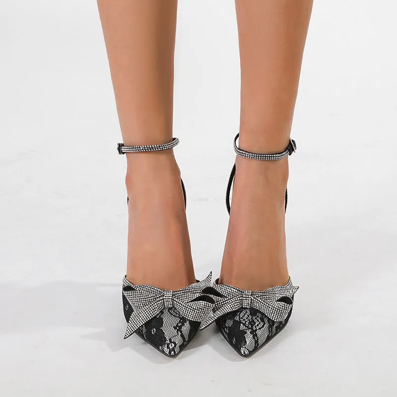 Asics Gel-craze Tr 4 Cross-trainer Shoe Elegant Lace Delicate Water Diamond Butterfly Bow Stiletto Heels Shoes