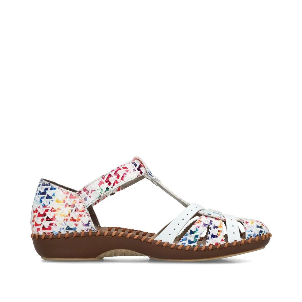 Rieker M1650-92 White Multi Womens Closed Toe Touch Fastening Sandals Top Of The Line Asics Running Shoe