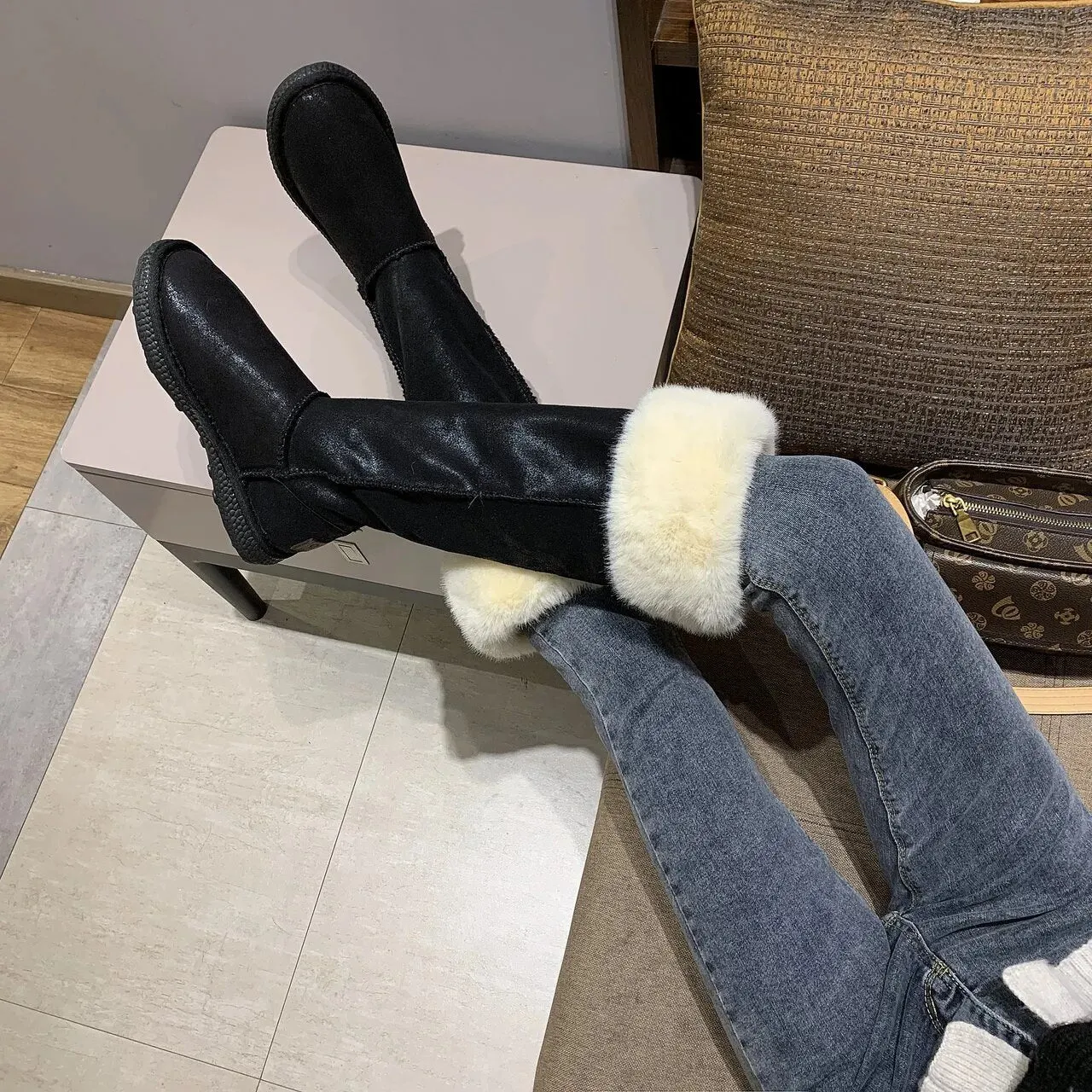 Winter Boots for Women Fleece Warm Snow Shoes Luxury Designer Furry Thigh High Boots Female Comfort Flats Long Footwear Snow Boots Revolve