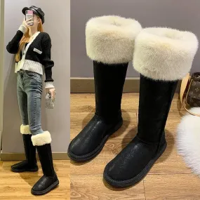 Winter Boots for Women Fleece Warm Snow Shoes Luxury Designer Furry Thigh High Boots Female Comfort Flats Long Footwear Waterproof Snow Boot