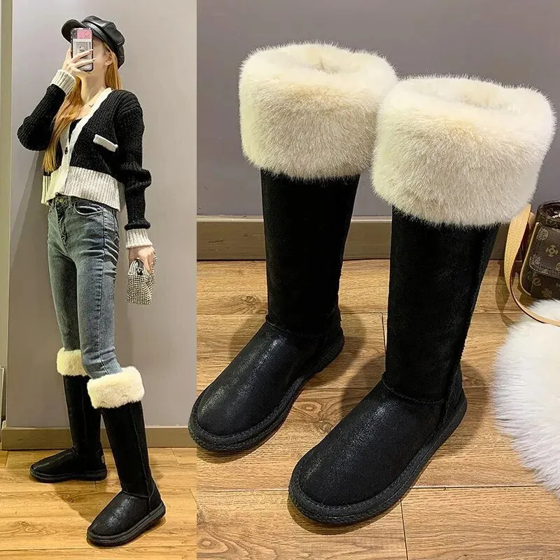 Best Snow Boots Non Slip Winter Boots for Women Fleece Warm Snow Shoes Luxury Designer Furry Thigh High Boots Female Comfort Flats Long Footwear