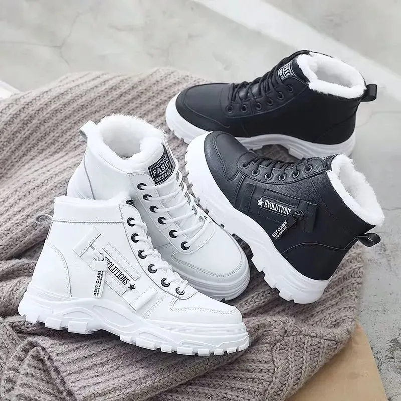 Lace up Women Sneakers Snow Ankle Boots Waterproof Warm Platform Botas woman footwear kodez Women Snow Boots Size 7