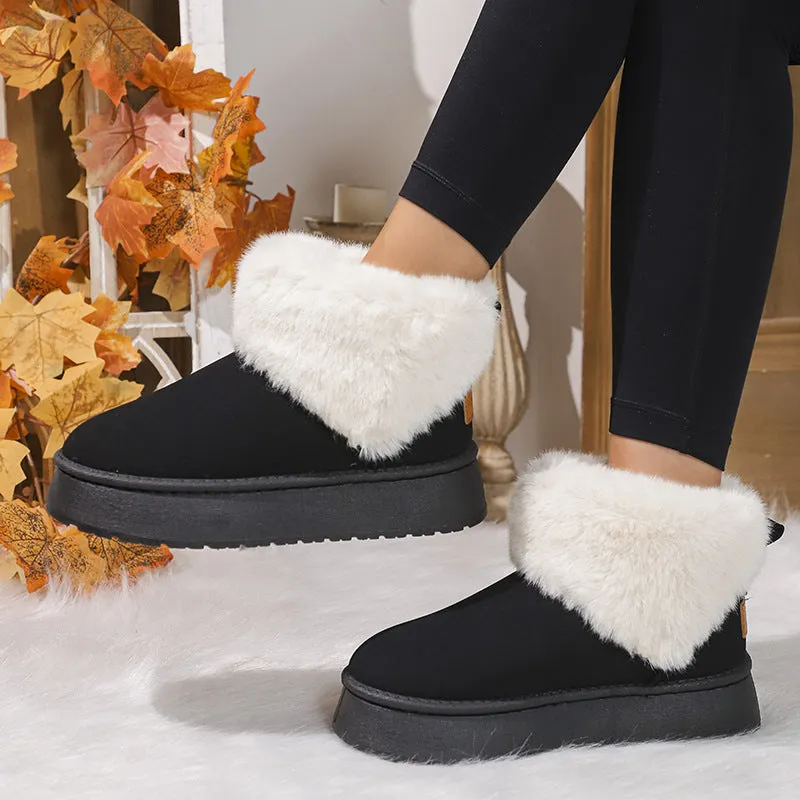 Winter Plush Snow Boots Fashion Round Toe Flat Thickened Suede Cotton Shoes For Women Bzees Snow Boots