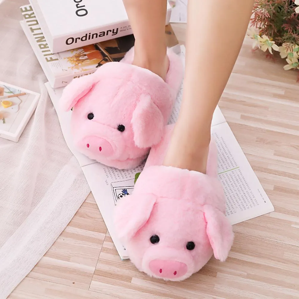 Scheels Slippers Winter Women Warm Indoor Slippers Ladies Fashion Cute Pink Pig Shoes Women's Soft Short Furry Plush Home Floor Slipper SH467