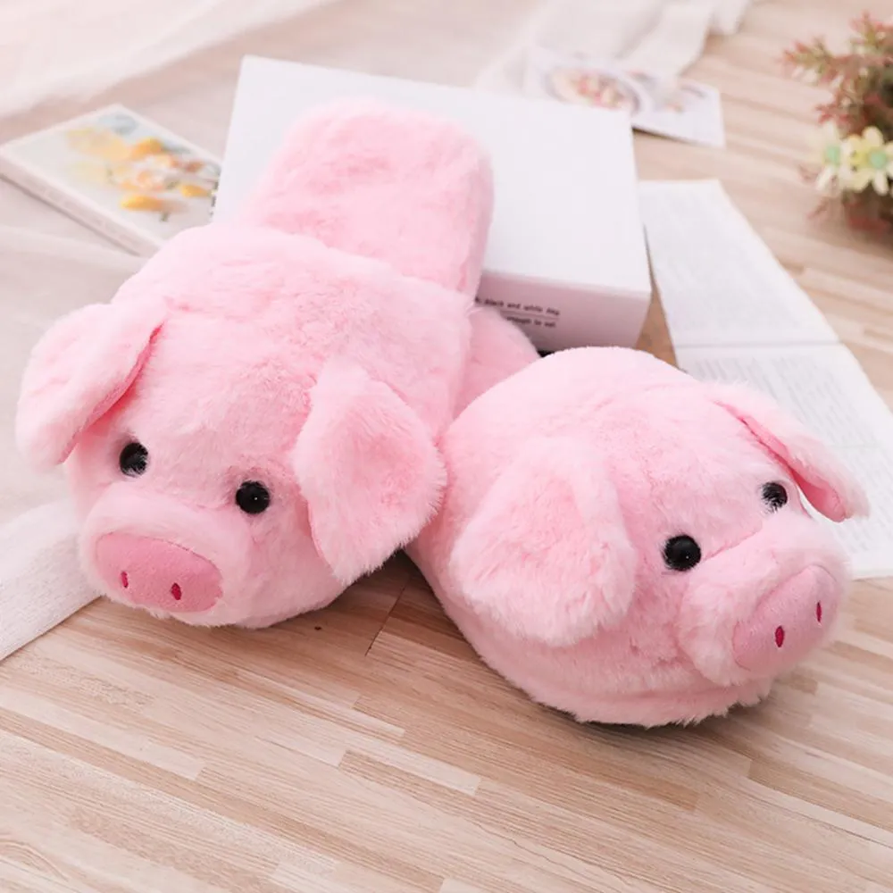 Winter Women Warm Indoor Slippers Ladies Fashion Cute Pink Pig Shoes Women's Soft Short Furry Plush Home Floor Slipper SH467 Slippers Stuffed Animals