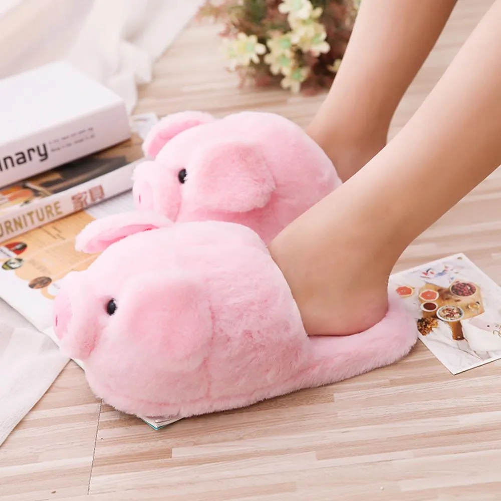 Winter Women Warm Indoor Slippers Ladies Fashion Cute Pink Pig Shoes Women's Soft Short Furry Plush Home Floor Slipper SH467 Mademoiselle Vs Ballet Slippers