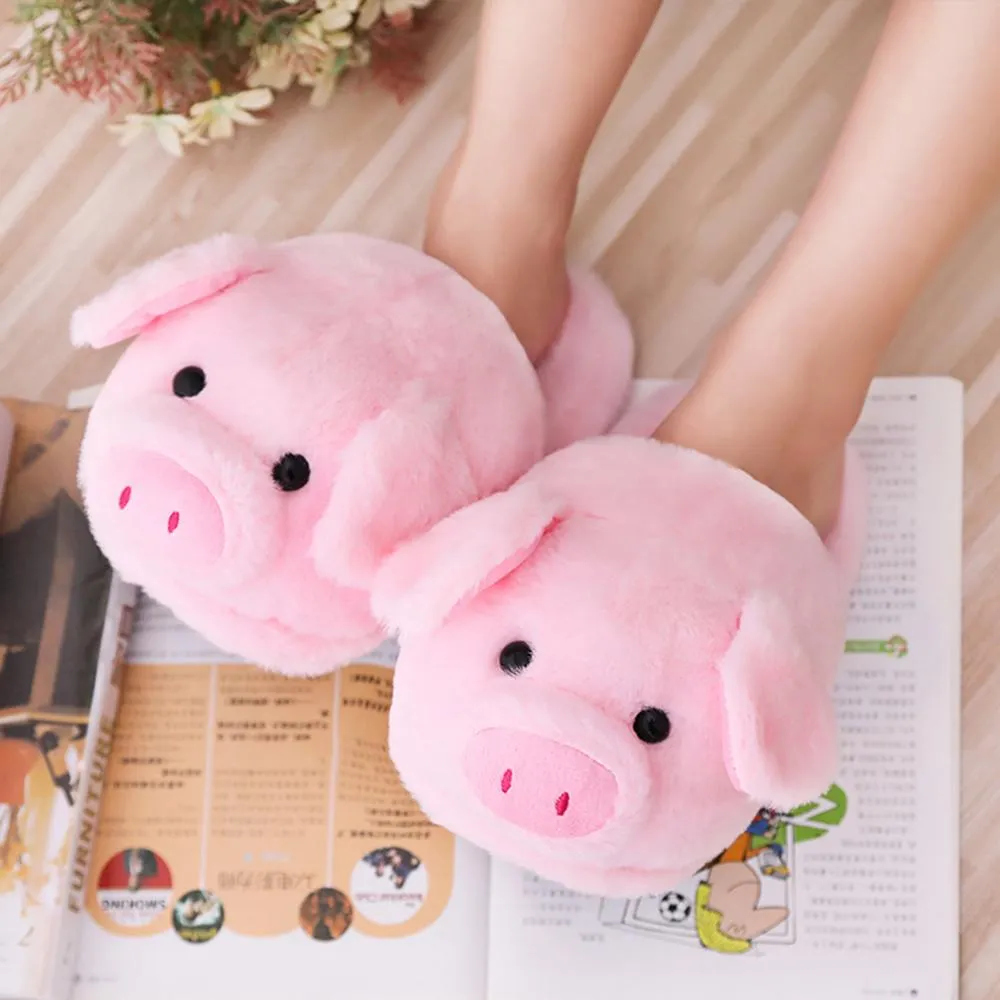 Winter Women Warm Indoor Slippers Ladies Fashion Cute Pink Pig Shoes Women's Soft Short Furry Plush Home Floor Slipper SH467 Washable Sheepskin Slippers