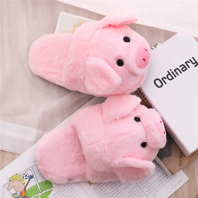 Winter Women Warm Indoor Slippers Ladies Fashion Cute Pink Pig Shoes Women's Soft Short Furry Plush Home Floor Slipper SH467 Dressy Slippers