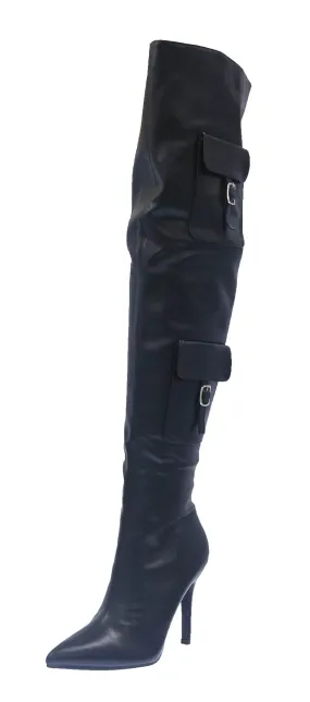 Wide Calf Heel Boots WOMAN'S SHOES BLACK PU BOOTS PALIN-86