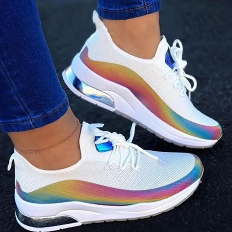 Dress Shoes Flat Feet Women Colorful Cool Sneaker Ladies Lace Up Vulcanized Shoes Casual Female Flat Comfort Walking Shoes Woman 2020 Fashion