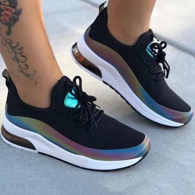 Women Colorful Cool Sneaker Ladies Lace Up Vulcanized Shoes Casual Female Flat Comfort Walking Shoes Woman 2020 Fashion Best Flat Sole Shoes
