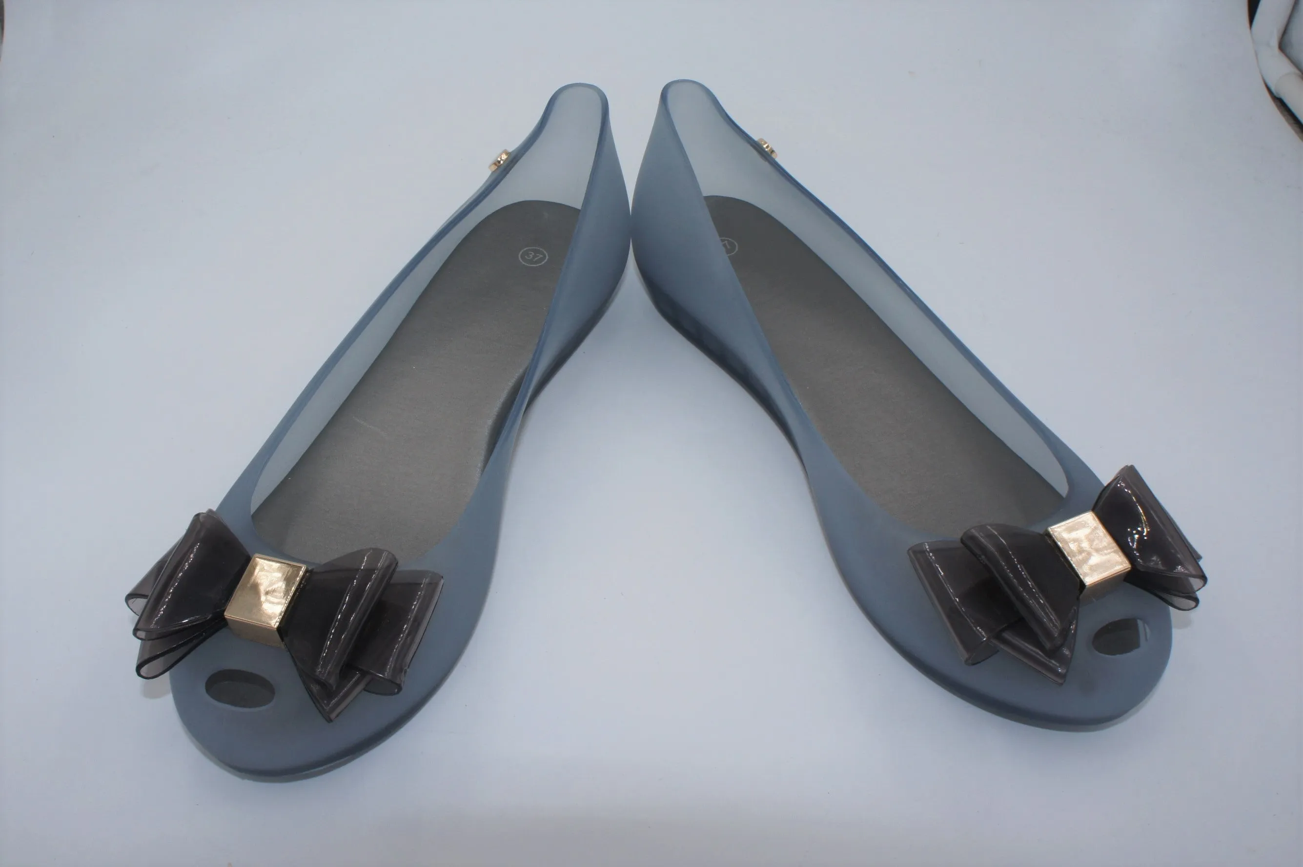 Women Flat Jelly Ballet Slip-On Peep Toe Shoes Sandal BG-506 BLUE Flat Salsa Dance Shoes