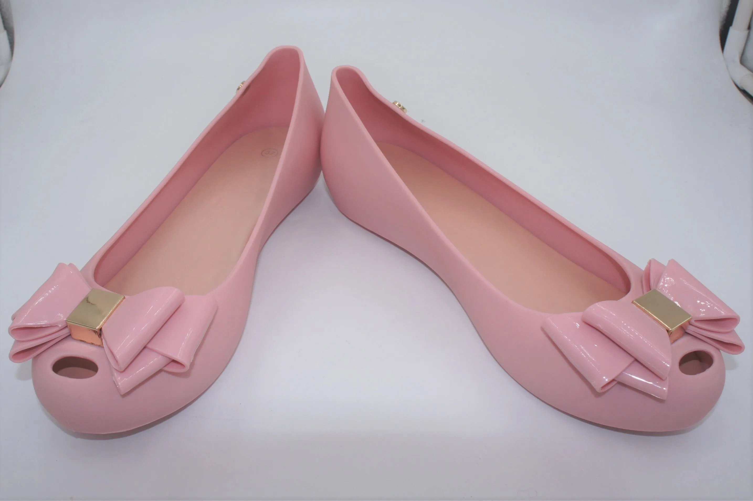 Women Flat Jelly Ballet Slip-On Peep Toe Shoes Sandal BG-506 PINK Flat Shoe With Ankle Strap