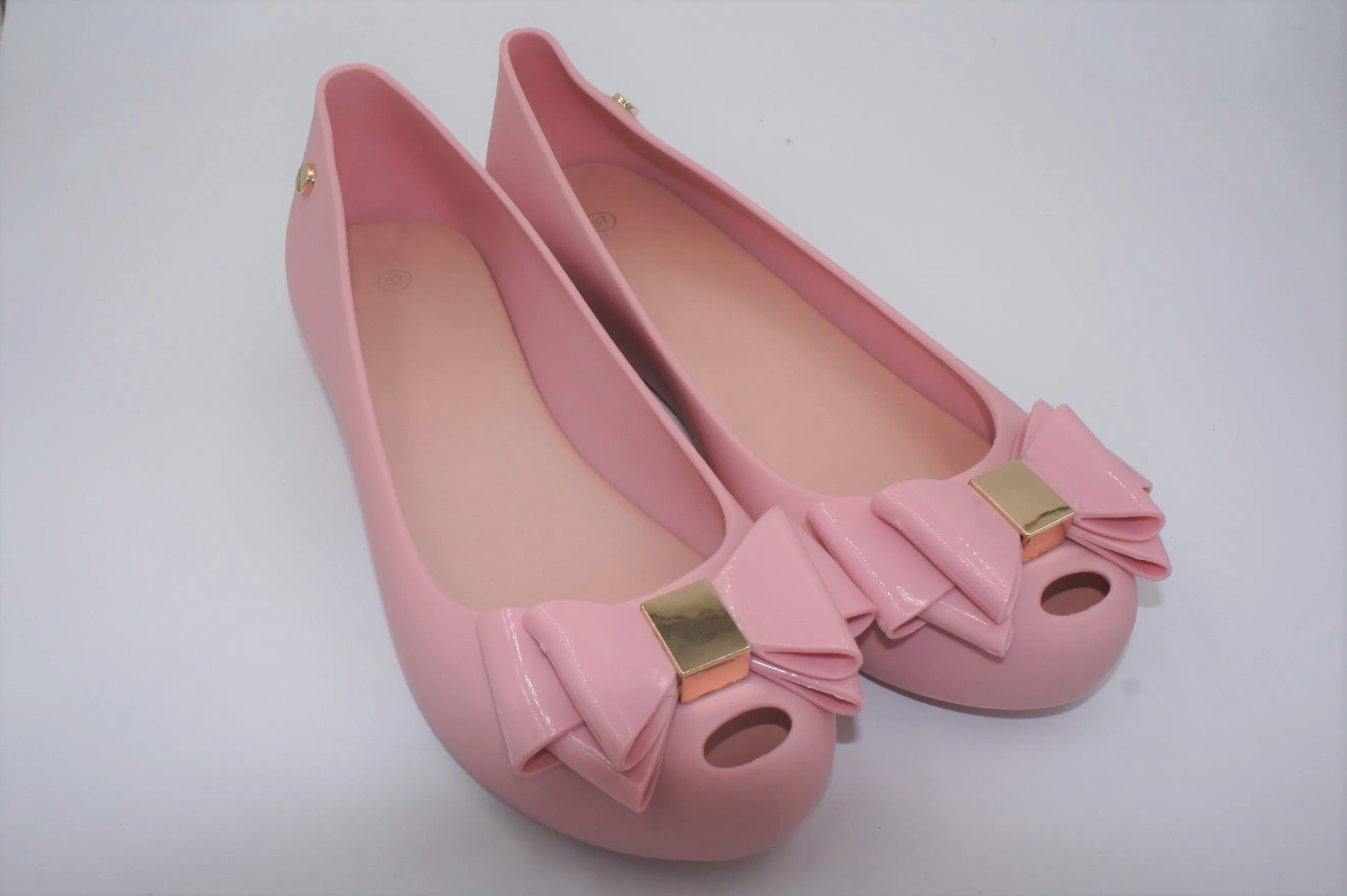 Women Flat Jelly Ballet Slip-On Peep Toe Shoes Sandal BG-506 PINK Flat Wedding Dress Shoes