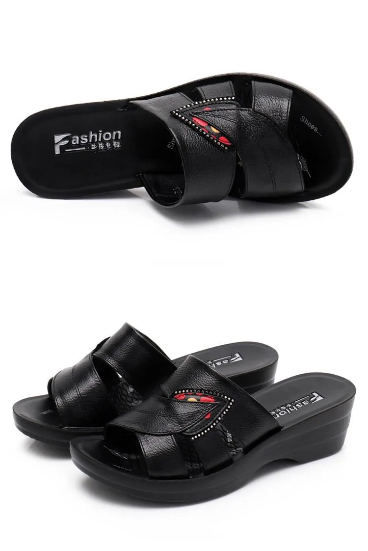 Women Leather Slides Wedges Slippers Elephant Slippers