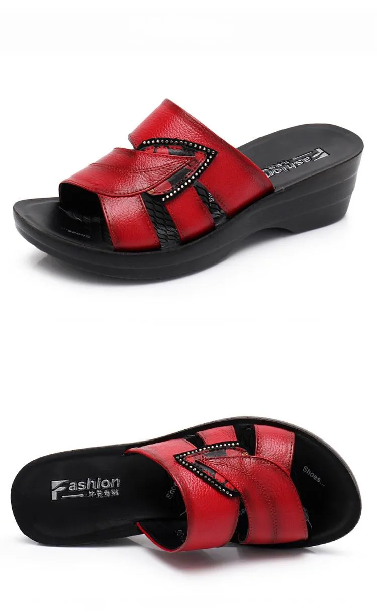 Johnny Was Pool Slides Women Leather Slides Wedges Slippers