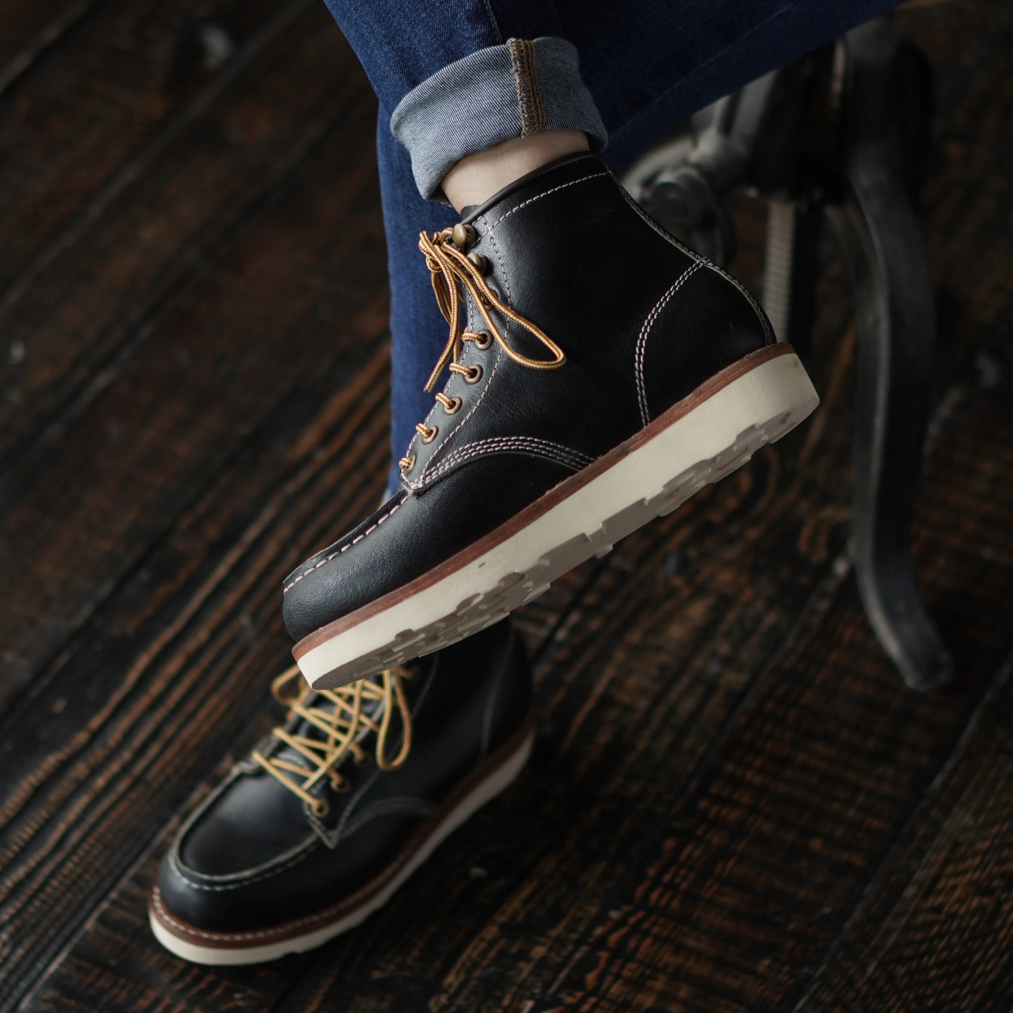 Boot Barn Work Women Moc-Toe Leather Boots (Raven Black) Goodyear Welted