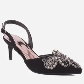 Women "TOBIAH" Sling Back Decorated Closed Toe Butterfly Lace Stiletto Heel Sandals Asics Wrestling Shoes Wide