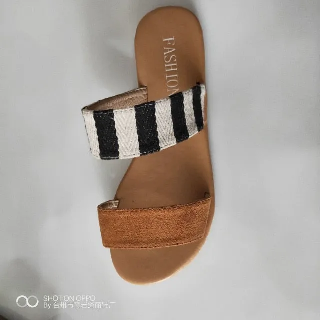 Flat Cross Country Shoes Women Slipper Leopard Stylish Female Shoes Casual Vintage Roman Platform Flat Slippers Sandals Shoes Sapatos Novos Senhoras