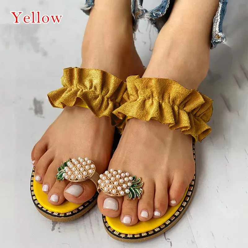 Women Slipper Pearl Flat Toe Bohemian Casual Shoes Beach Sandals Ladies Shoes Platform Sandalias De Mujer Verano Best Running Shoes For Flat Feet And Bunions