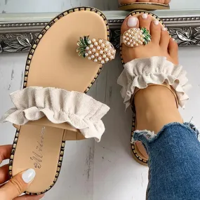 Women Slipper Pearl Flat Toe Bohemian Casual Shoes Beach Sandals Ladies Shoes Platform Sandalias De Mujer Verano Charter Club Shoes Flats