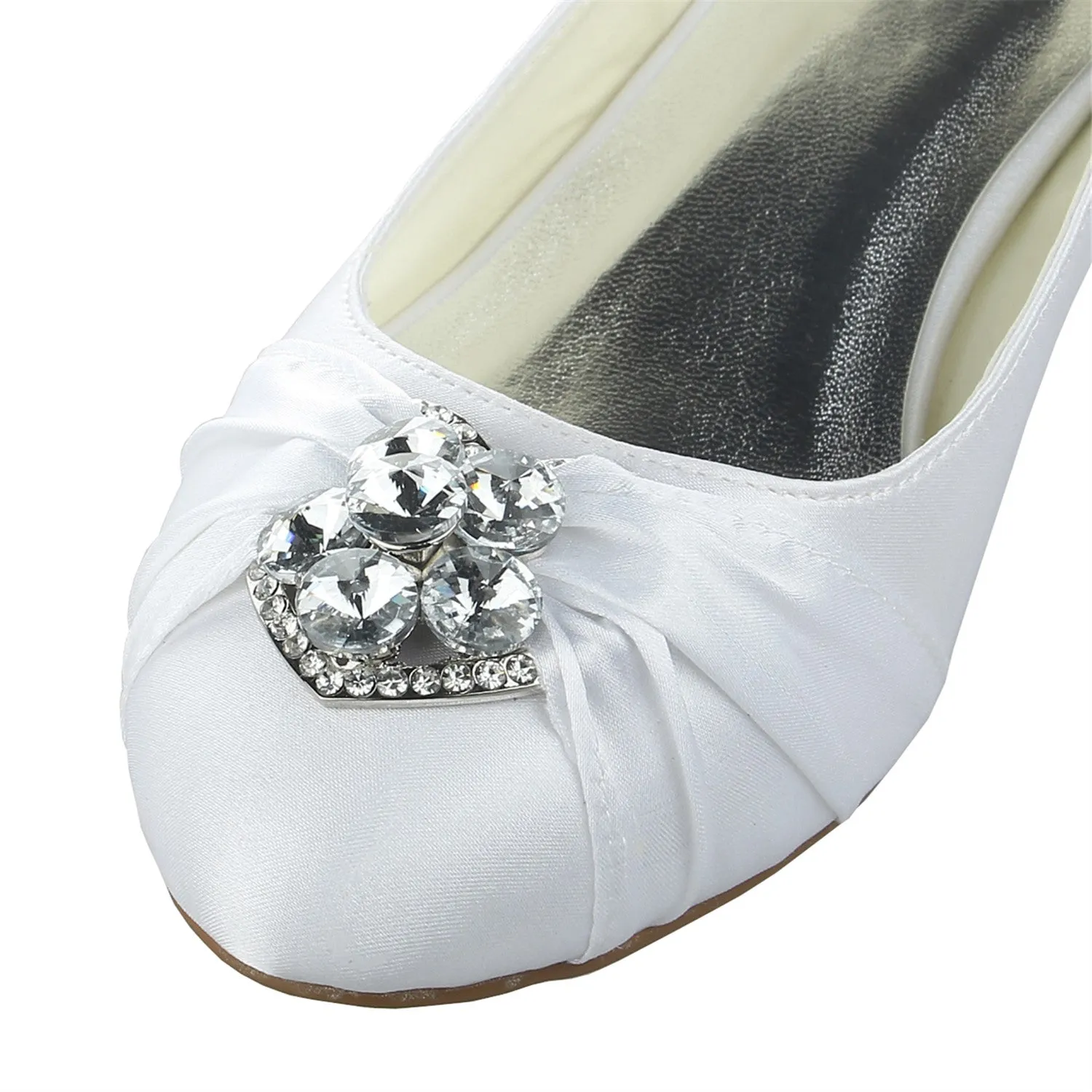 Women's Bridal Shoes Closed Toe 1.8" Low Heel Comfort Satin Pumps Crystal Wedding Shoes Dress Shoes Derby
