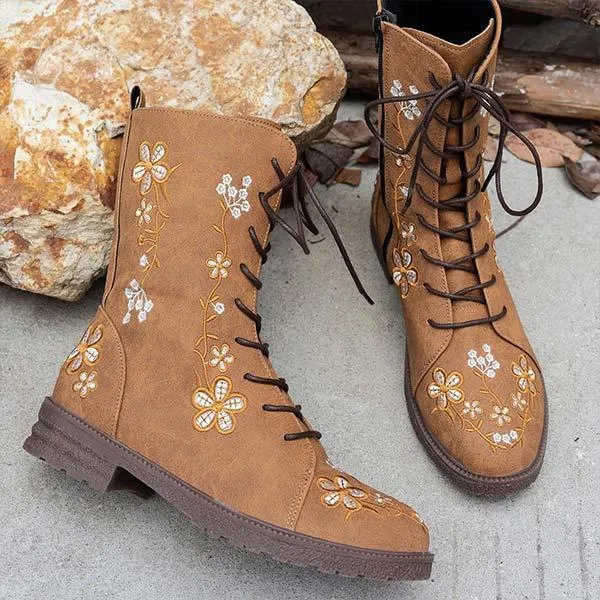 Women's Embroidered Side-Zip Block Heel Martin Boots 82647535C Adidas S2g Spikeless Boa Golf Shoe