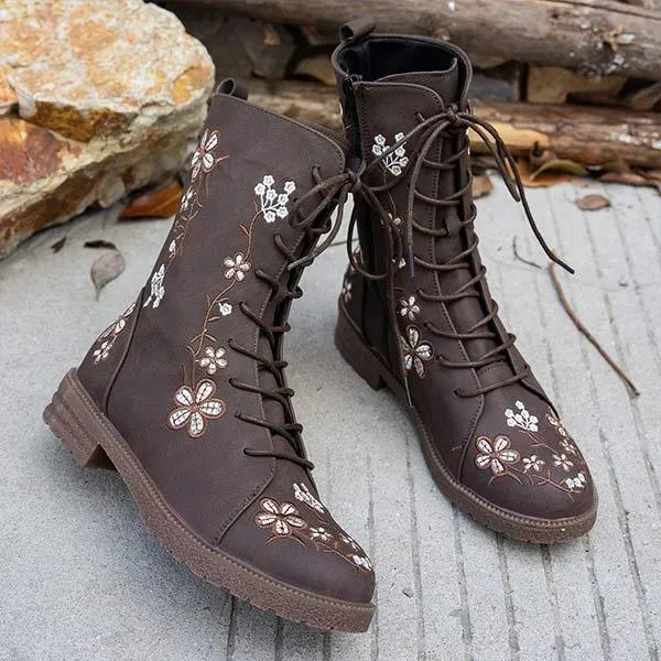 Women's Embroidered Side-Zip Block Heel Martin Boots 82647535C Adidas Tour360 24 Boost Golf Shoes