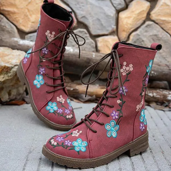 Multicolor Adidas Shoes Women's Embroidered Side-Zip Block Heel Martin Boots 82647535C