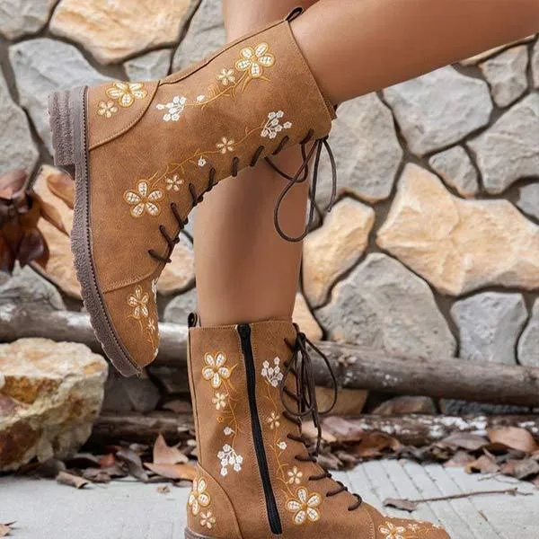 Women's Embroidered Side-Zip Block Heel Martin Boots 82647535C Adidas Samba Walking Shoes