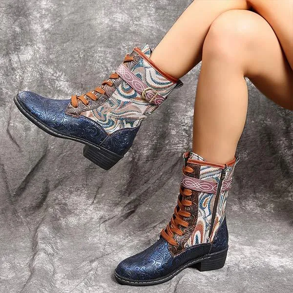 Tkd Adidas Shoes Women's Ethnic Style Mid-Calf Embroidered Martin Boots 67236307C