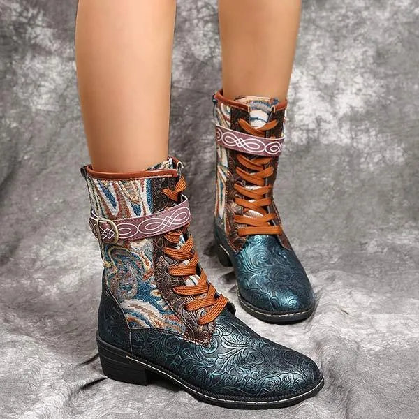 Rare Adidas Shoes Women's Ethnic Style Mid-Calf Embroidered Martin Boots 67236307C