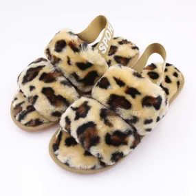Women's House Fuzzy Sandals Slipper(Brown Leopard) Achilles Tendonitis Slippers
