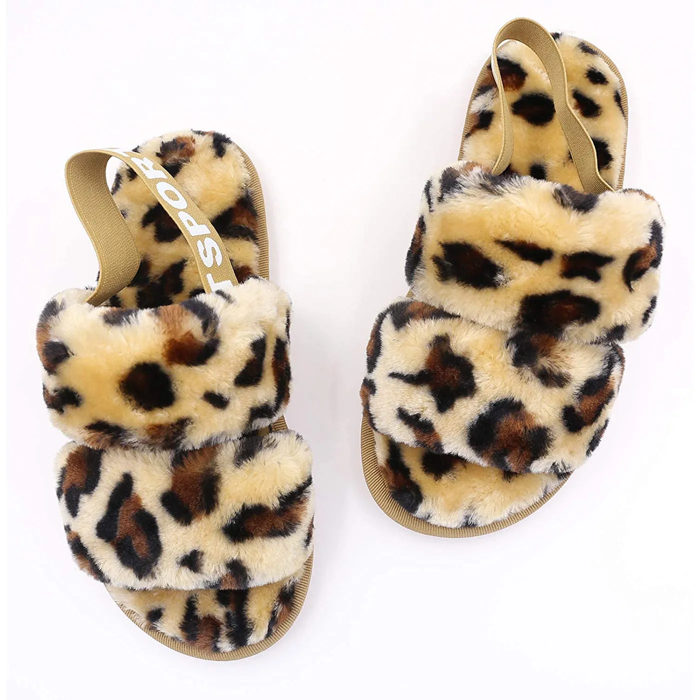 Women's House Fuzzy Sandals Slipper(Brown Leopard) Leather Moccasin Slippers