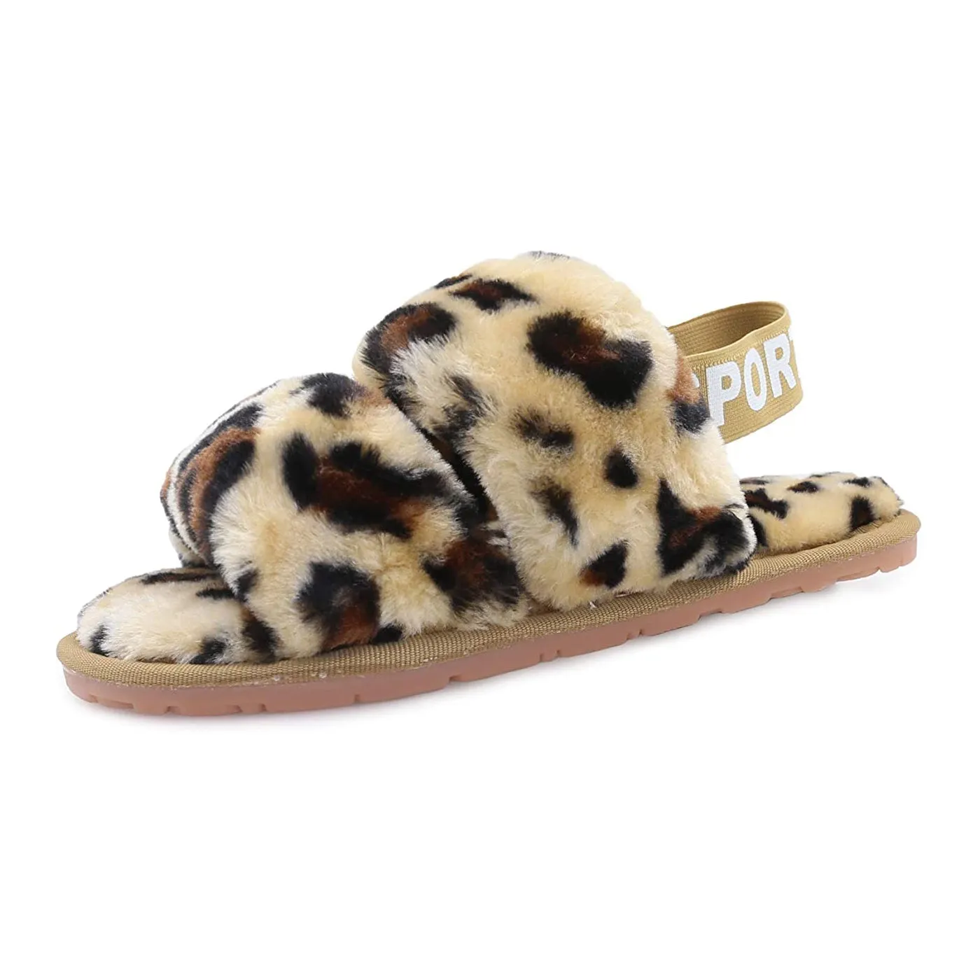 Women's House Fuzzy Sandals Slipper(Brown Leopard) Old Lady Slippers