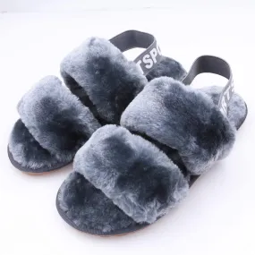 Thermal Slippers Women's House Fuzzy Sandals Slipper(Grey)