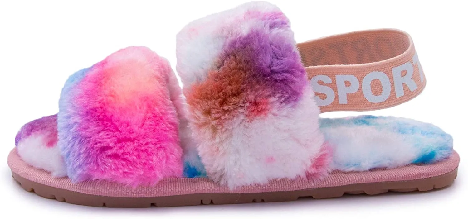 Women's House Fuzzy Sandals Slipper(Tie Dye) Free Knitting Patterns Slippers Easy