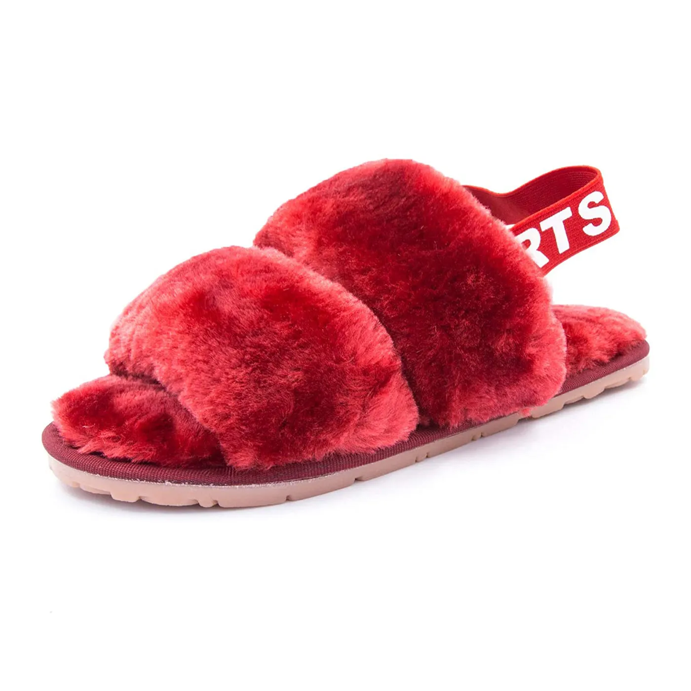 Women's House Fuzzy Sandals Slipper(Wine Red) Like Slippers