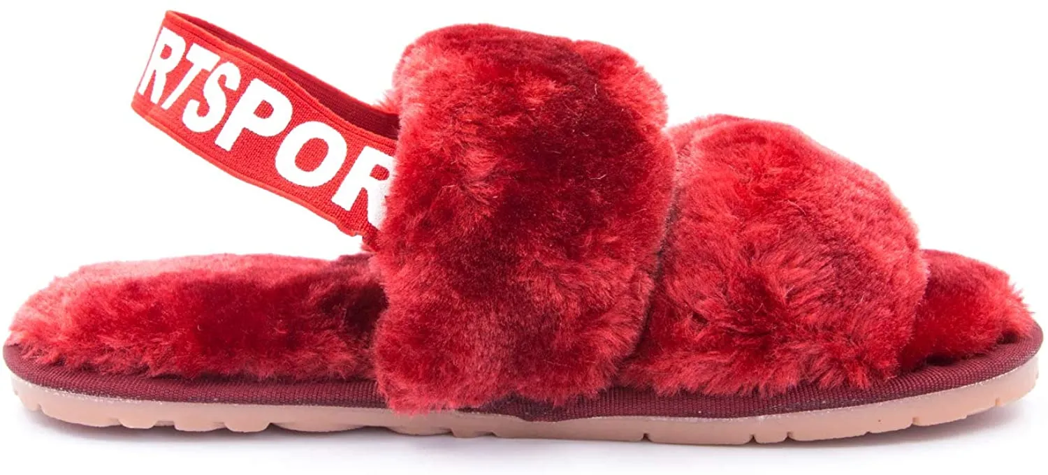 Women's House Fuzzy Sandals Slipper(Wine Red) Bare Feet Slippers