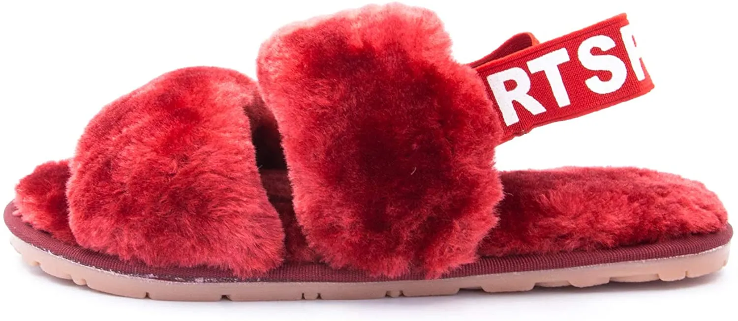 Women's House Fuzzy Sandals Slipper(Wine Red) Cloud Slides