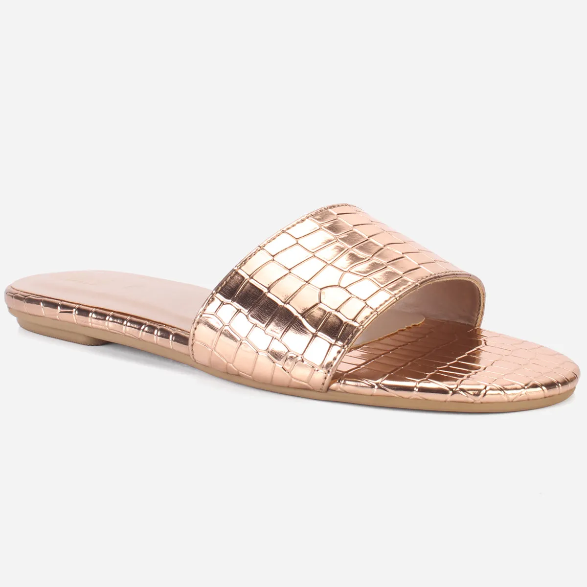 Womens "ROSA" Shimmer Summer Flat Slippers Adult Slide