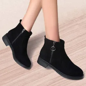 Women's Suede Low Heel Side Zipper Ankle Boots 39895411C Adidas Shoes Wide