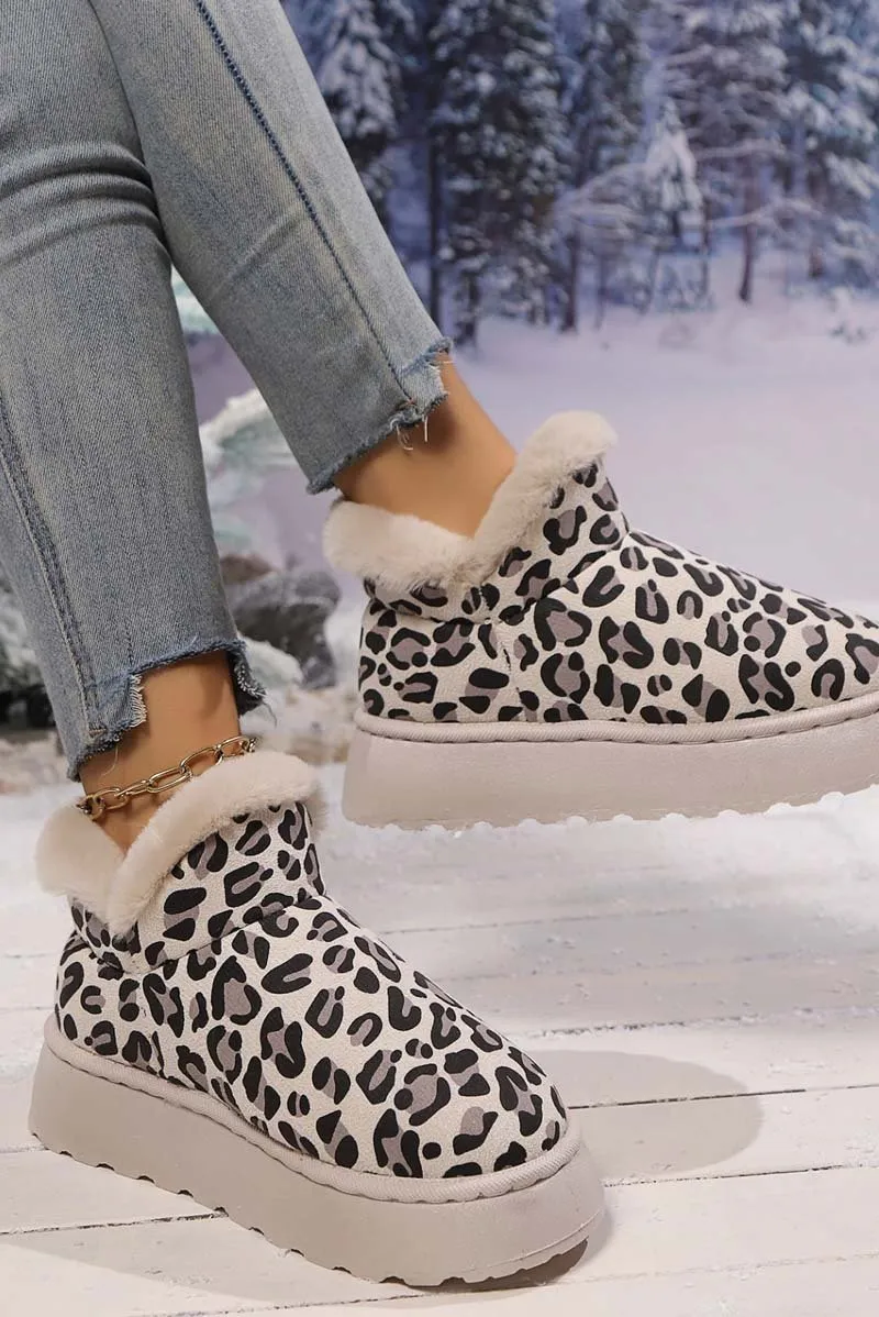 Adidas Shoes Foam Women's thickened velvet round toe thick sole leopard print snow boots