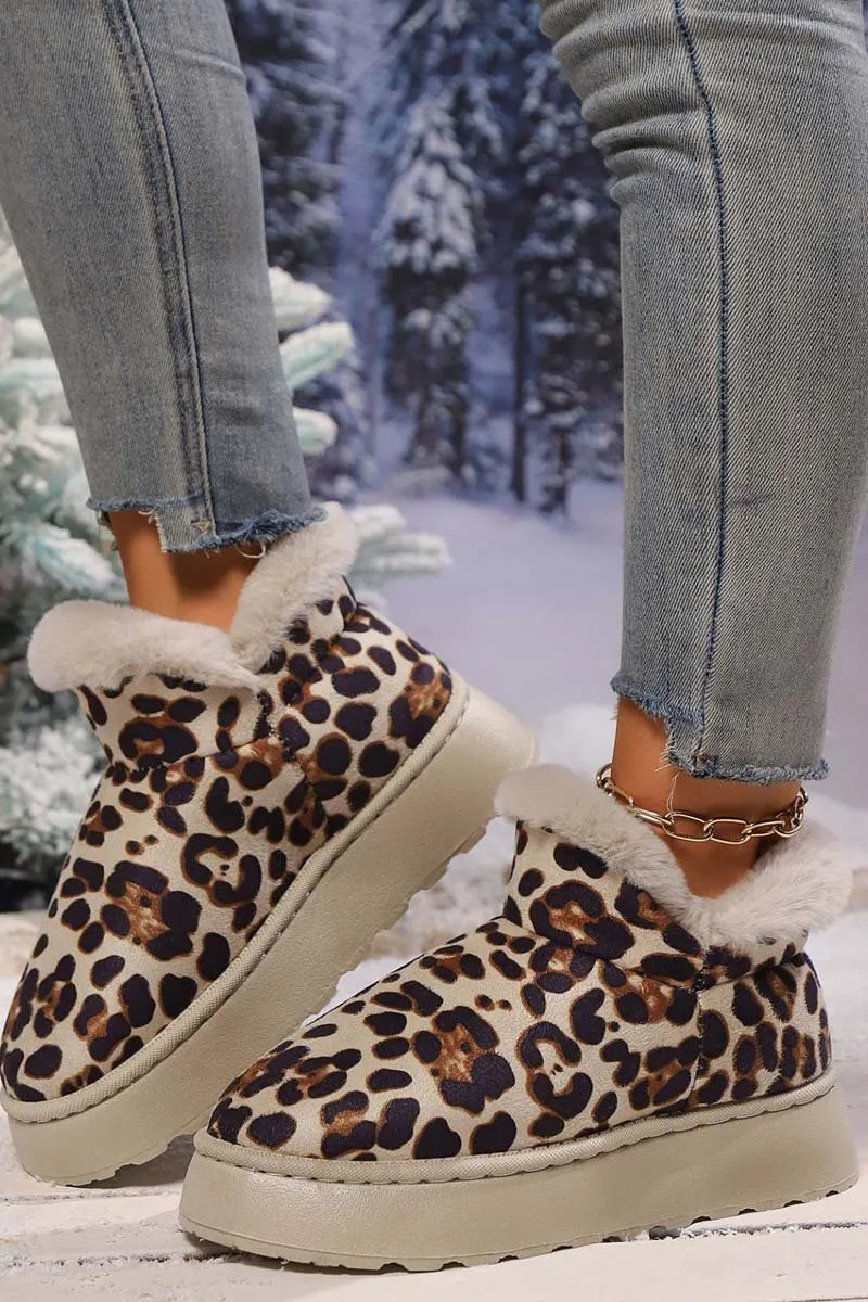 Women's thickened velvet round toe thick sole leopard print snow boots Korn X Adidas Shoes