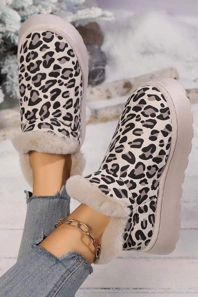 Women's thickened velvet round toe thick sole leopard print snow boots Adidas Shoes For Long Distance Running