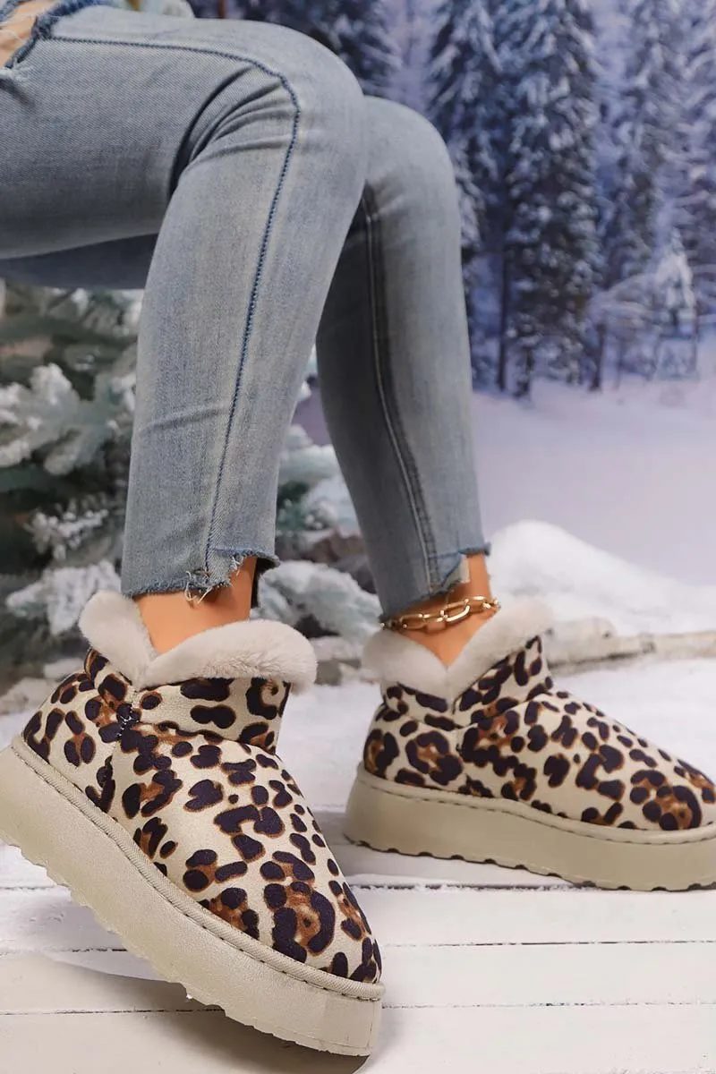 Women's thickened velvet round toe thick sole leopard print snow boots Dad Shoes Adidas