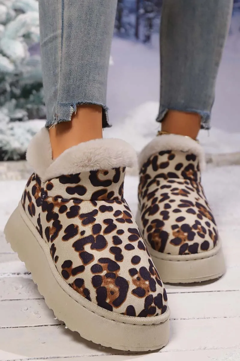 Adidas Hoop Shoes Women's thickened velvet round toe thick sole leopard print snow boots