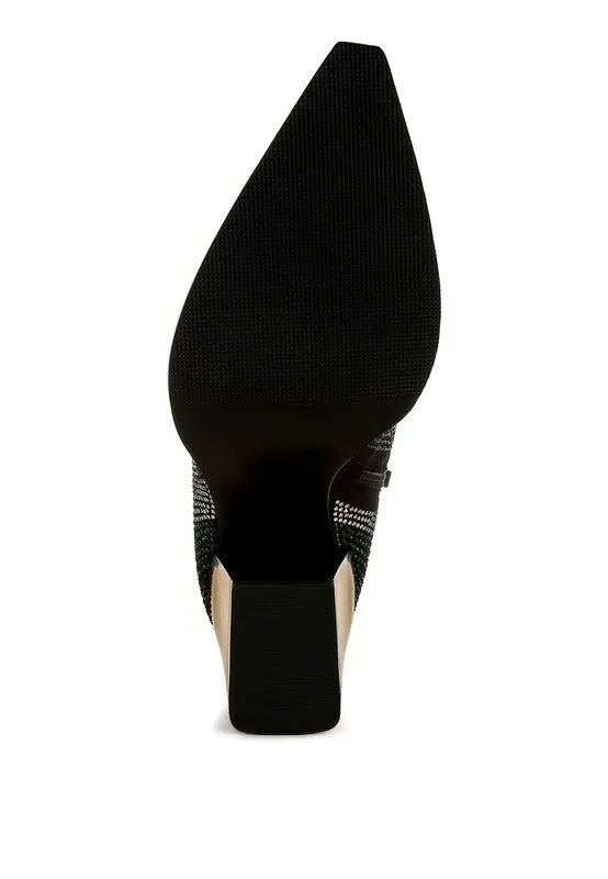 Zarka Rhinestones Embellished Block Heel Boots Comfortable Adidas Shoes