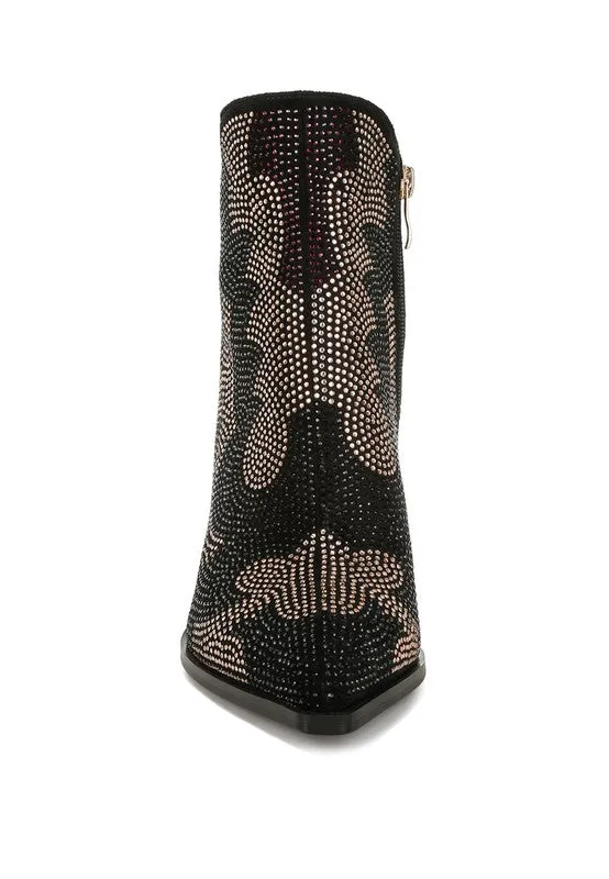 Zarka Rhinestones Embellished Block Heel Boots Adidas Colorful Shoes